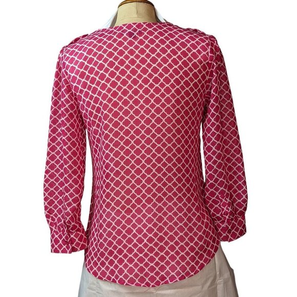 GAP Camp Style Semi Sheer V Neck Blouse Hot Pink and White Size Extra Small - Picture 6 of 9